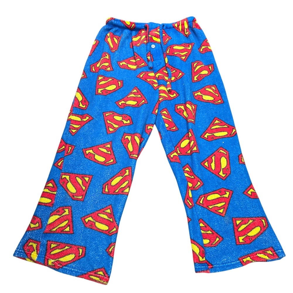 Superman DC Comics Pajama Pants Men's Size S Blue Fleece All Over Logo Print